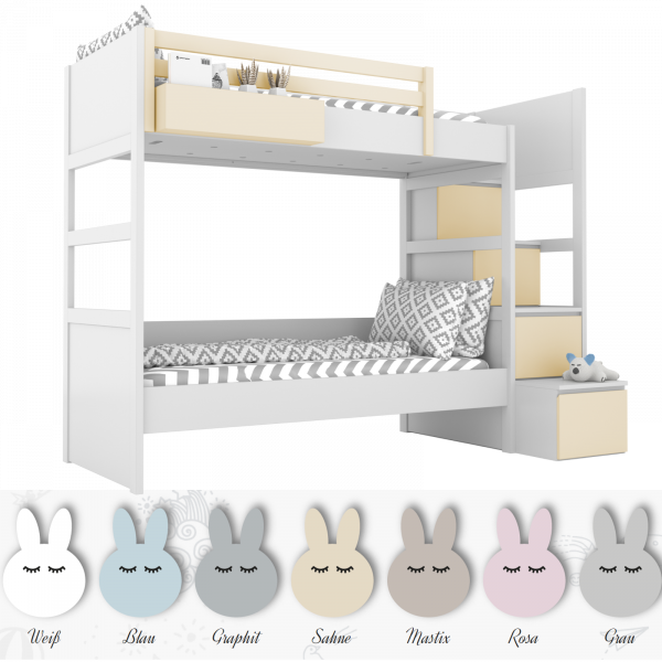 Etagenbett mit Stauraumtreppe SIMONE, 90x200cm