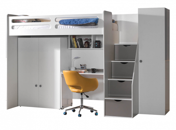 Hochbett SMART Kleiderschrank und Tisch