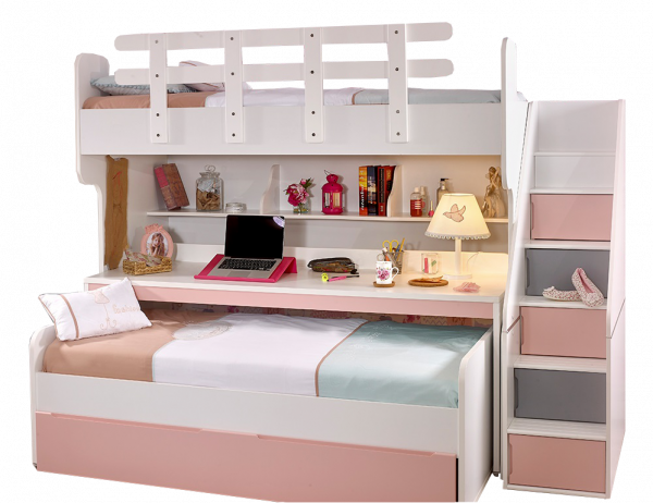 Etagenbett PUZZLE mit langem Schreibtisch