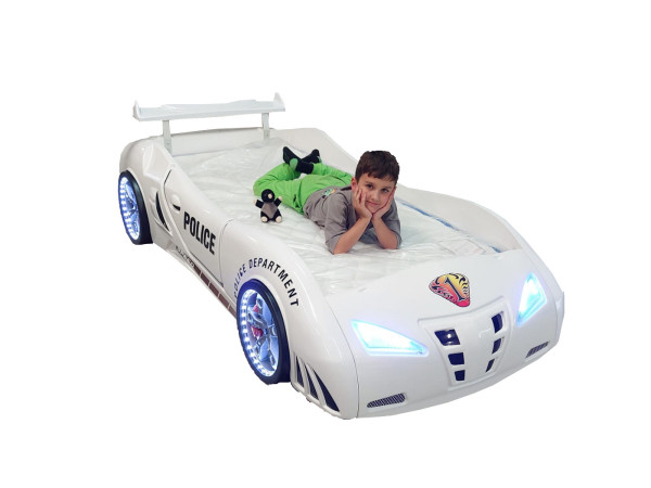 Autobett Police Weiß + Matratze + Rost Ausstellungsstück